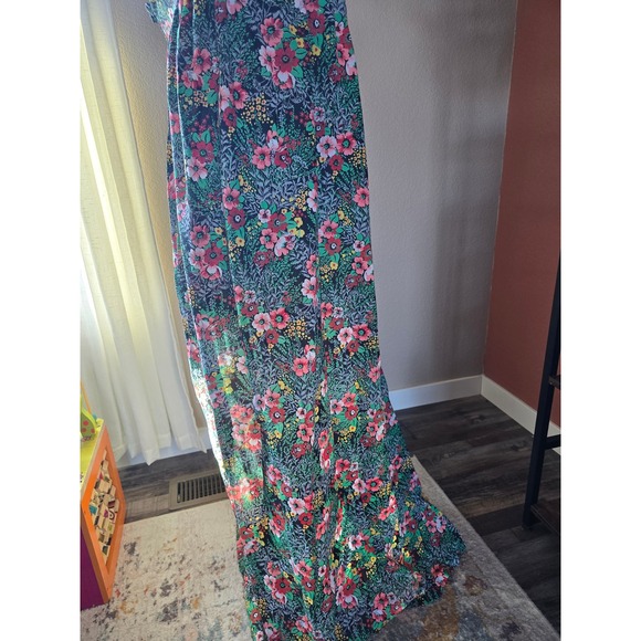 Vintage 70s Queen's Way Black Floral Maxi Dress Size M Retro Boho Summer Hippie - Picture 7 of 13